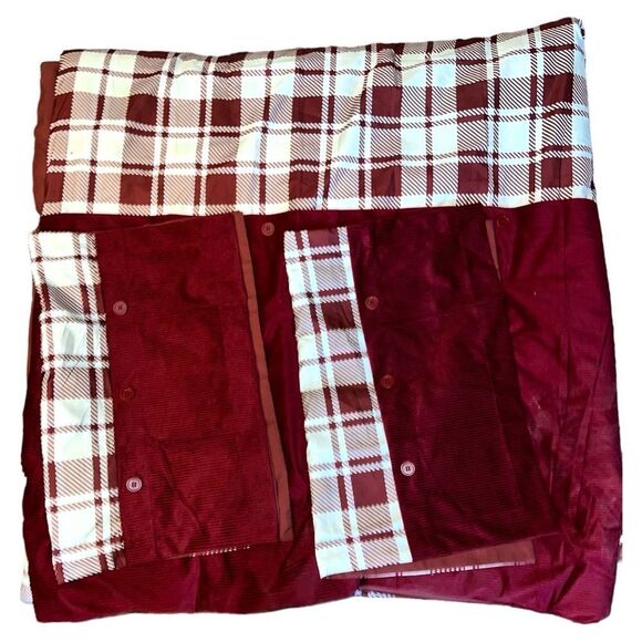 Other - Burgundy and white comforter set with matching pillow shams.